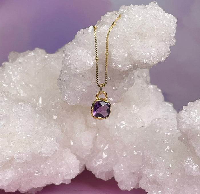 Amethyst Rose Charm Necklace