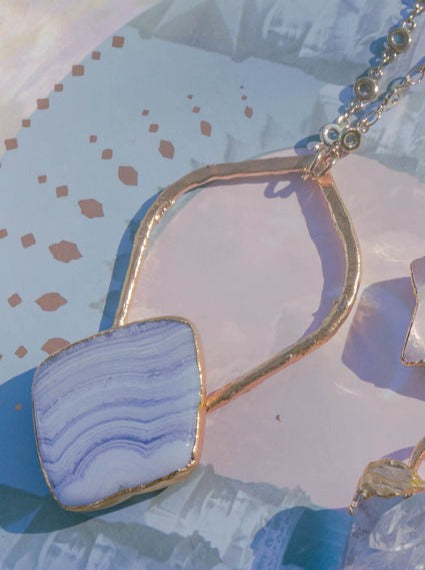 Blue Lace Agate on 22" Gold Chain