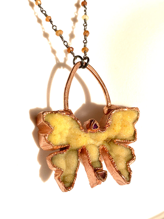 Druzy Citrine and Tourmaline Butterfly Pendant