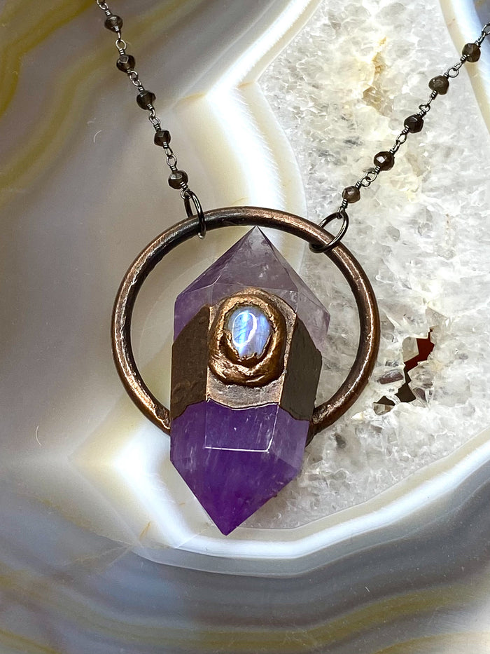 Opal on Amethyst on 20" Spinel Chain