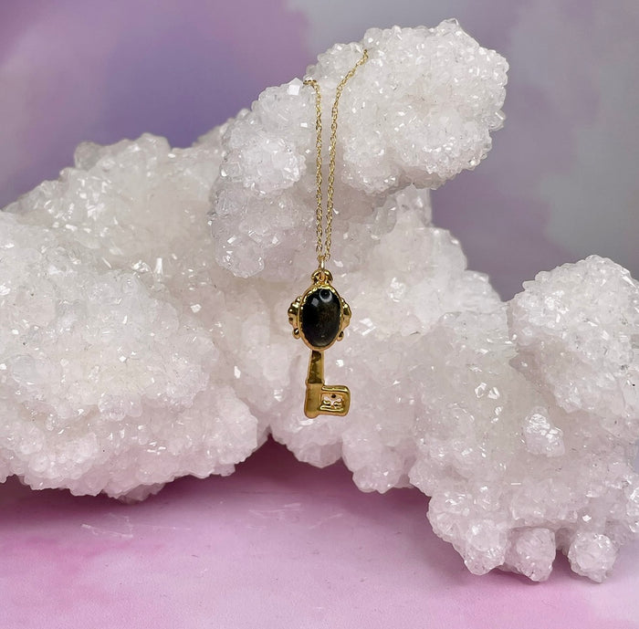 Gold Sheen Obsidian Key Pendant