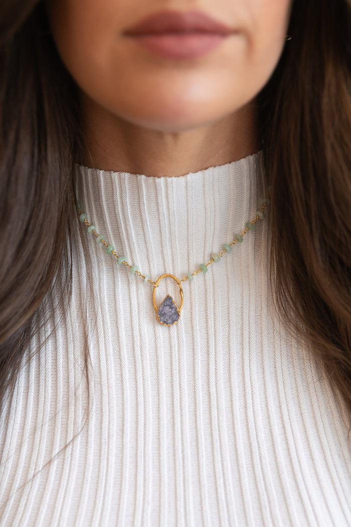 Oracle Collection: Amethyst Druzy on a 16" Aquamarine Chain