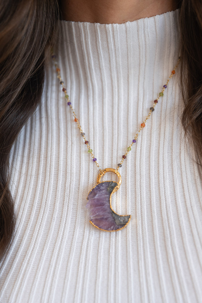 Oracle Collection: Amethyst Moon on a 22" Assorted Gem Chain