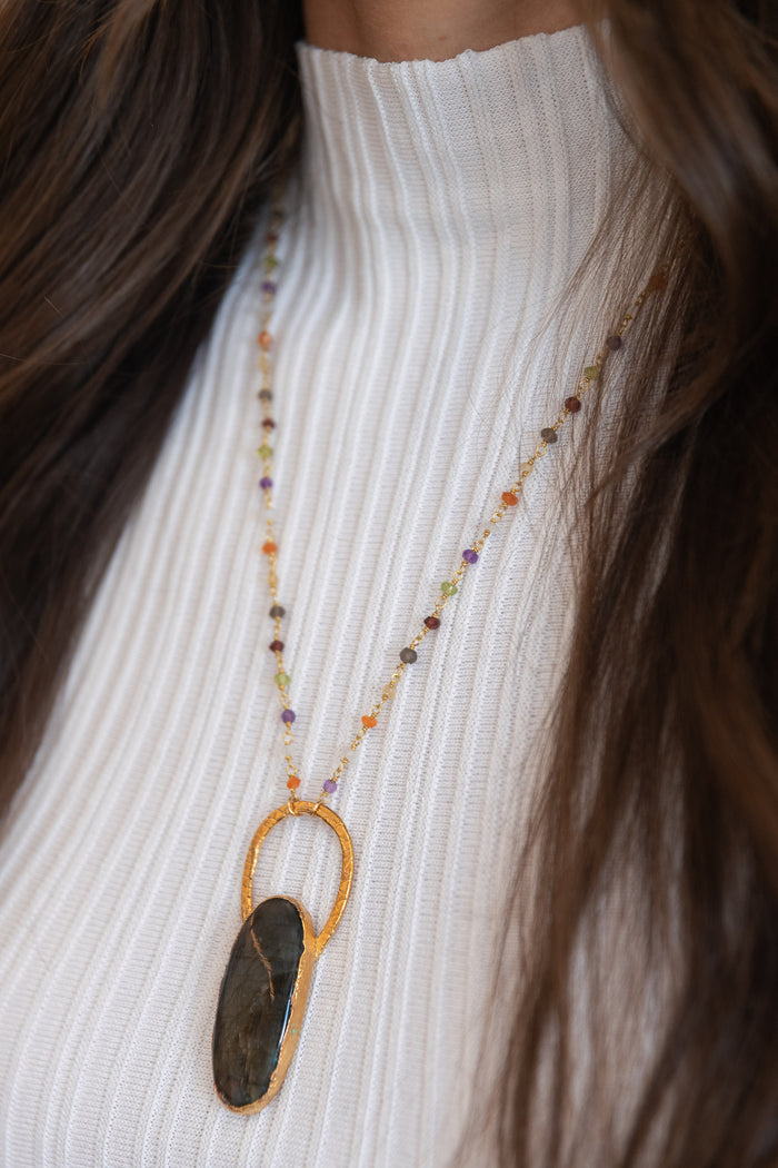 Oracle Collection: Purple Labradorite Oval on a 26" Gemstone Chain