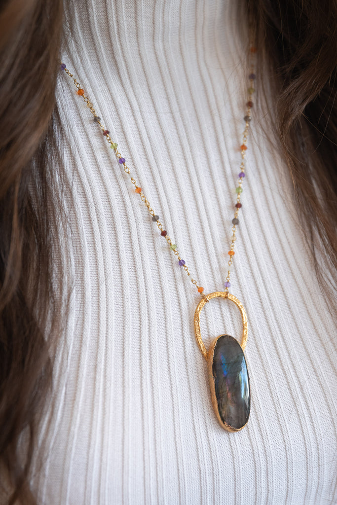 Oracle Collection: Purple Labradorite Oval on a 26" Gemstone Chain