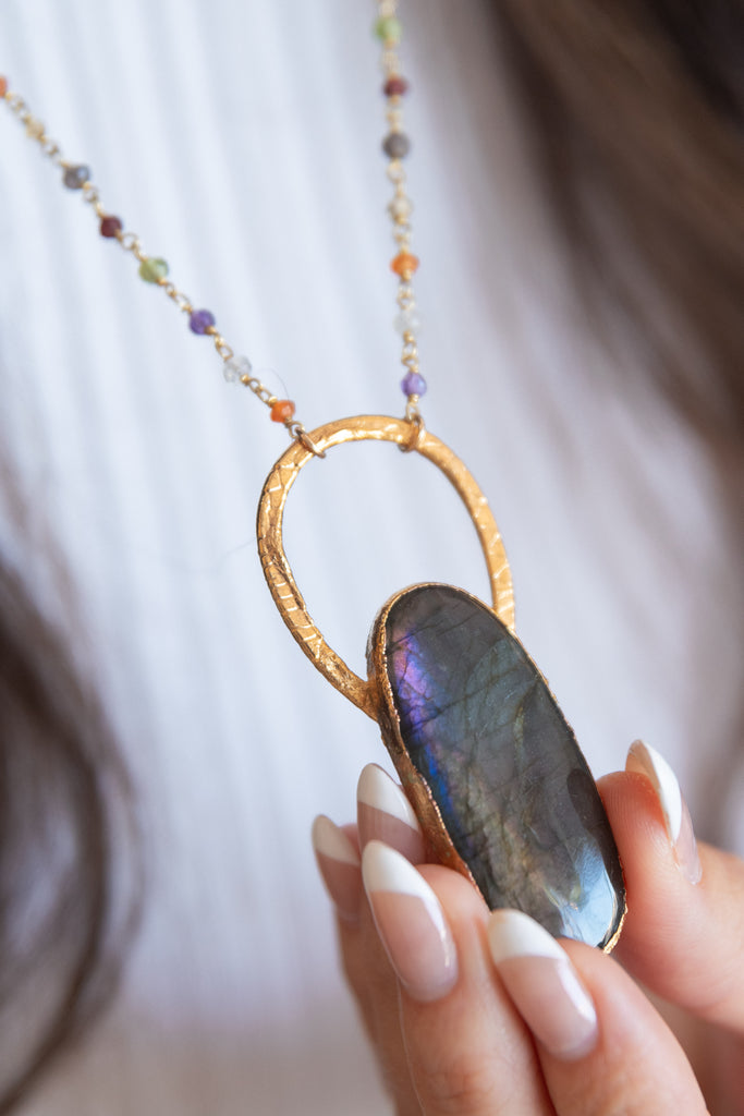 Oracle Collection: Purple Labradorite Oval on a 26" Gemstone Chain