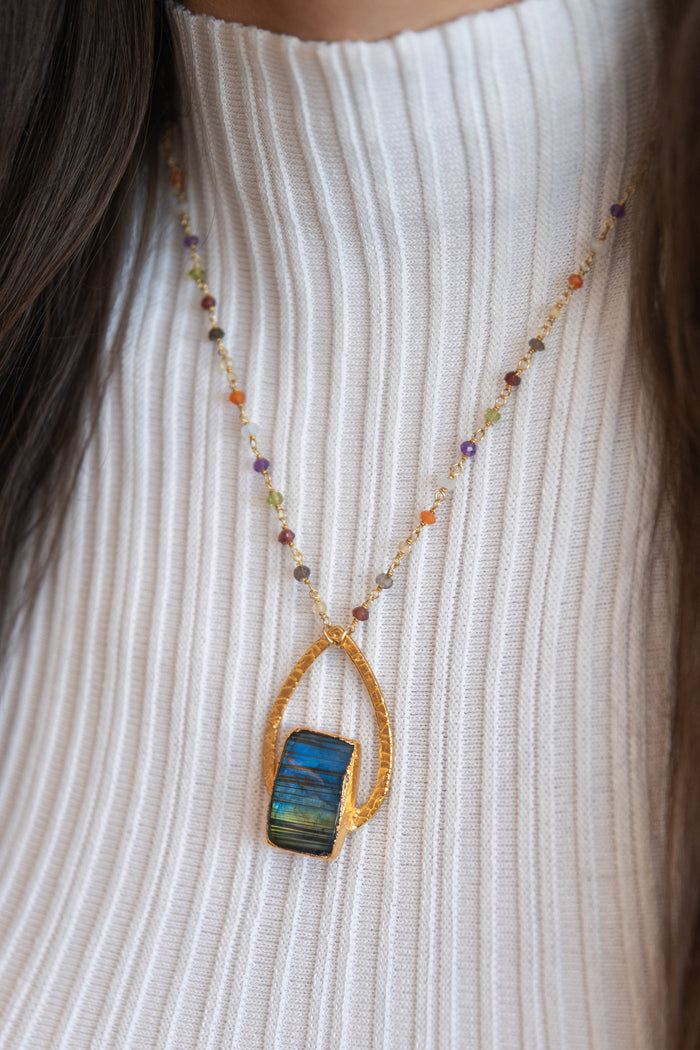 Oracle Collection: Labradorite Rectangle on a 22" Gemstone Chain