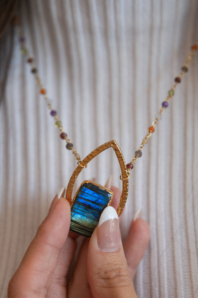 Oracle Collection: Labradorite Rectangle on a 22" Gemstone Chain