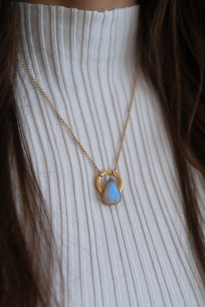 Oracle Collection: Moonstone Teardrop (smaller) on a 20" Gold-Filled Chain