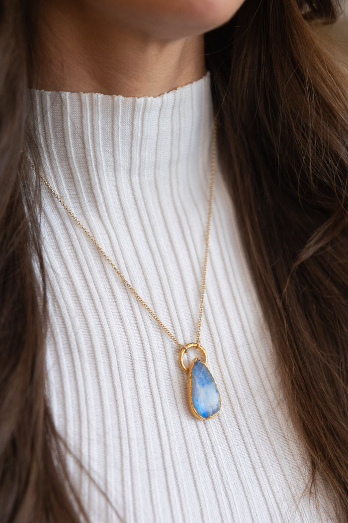 Oracle Collection: Moonstone Teardrop on a 20" Gold-Filled Chain