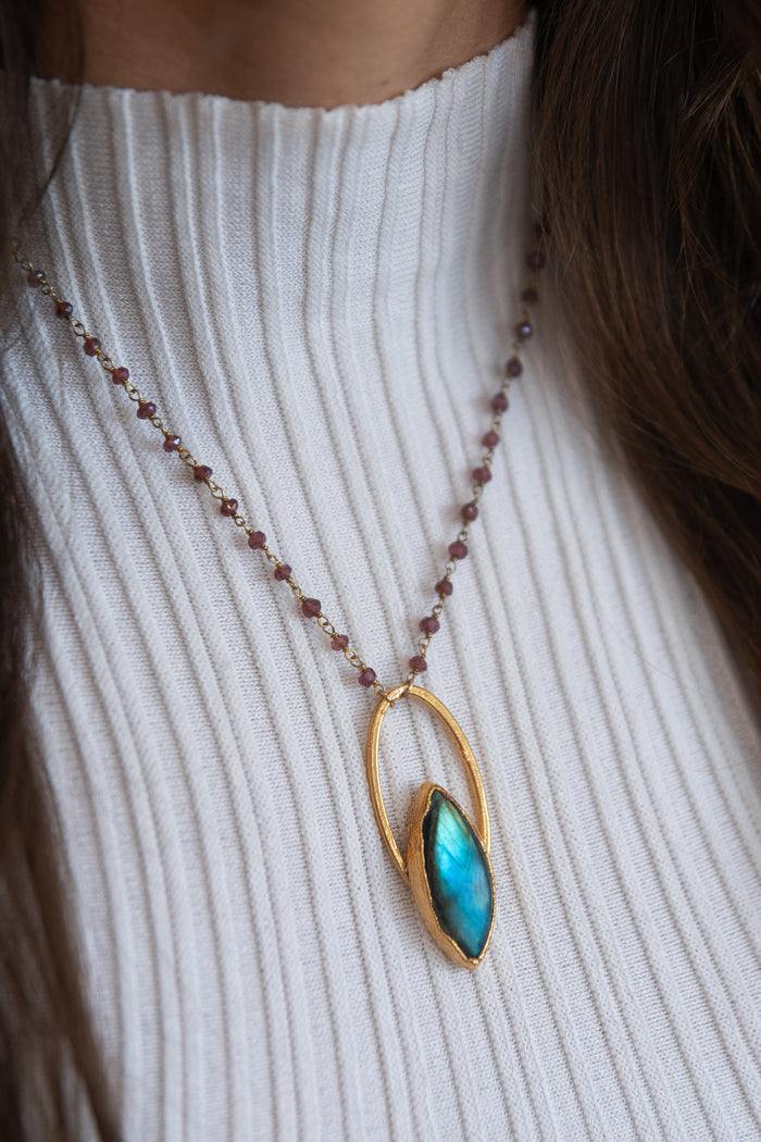 Oracle Collection: Labradorite Marquise on a 20" Ruby Chain