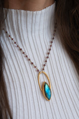 Oracle Collection: Labradorite Marquise on a 22" Garnet Chain