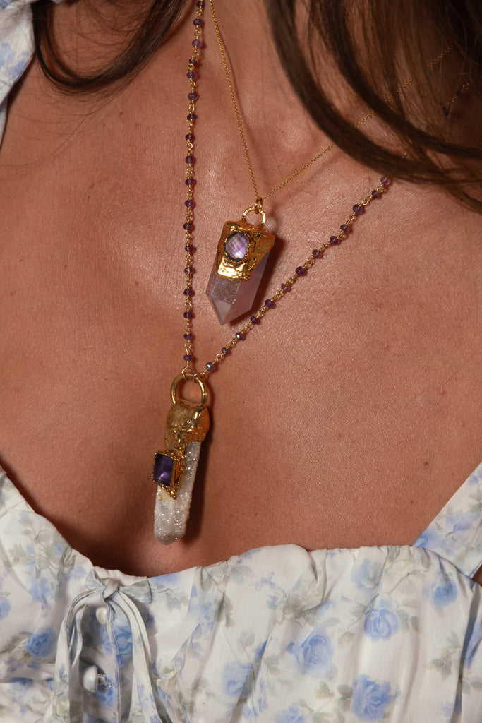 Rose Aura & Rose Cut Amethyst Empress Pendant