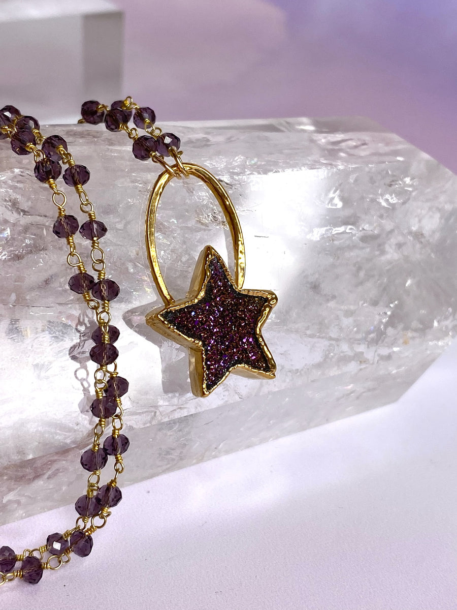 Titanium Aura Star Pendant on Faceted Amethyst 18" Chain