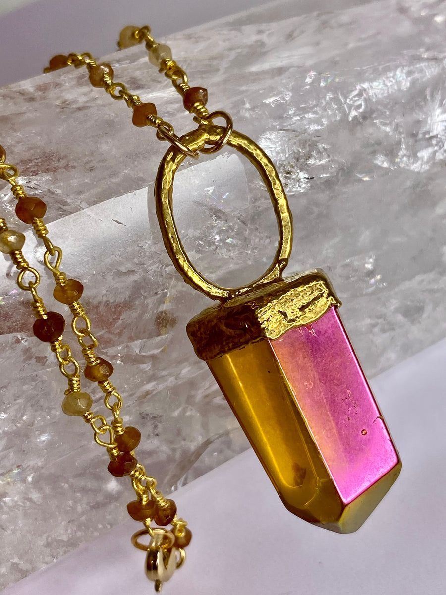 Sunshine Aura Pendant on 20" Hessonite Chain