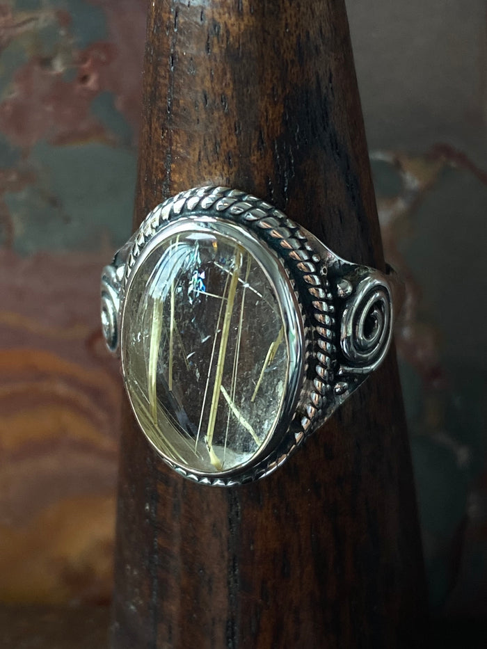 Sterling Silver Rultilated Quartz Ring