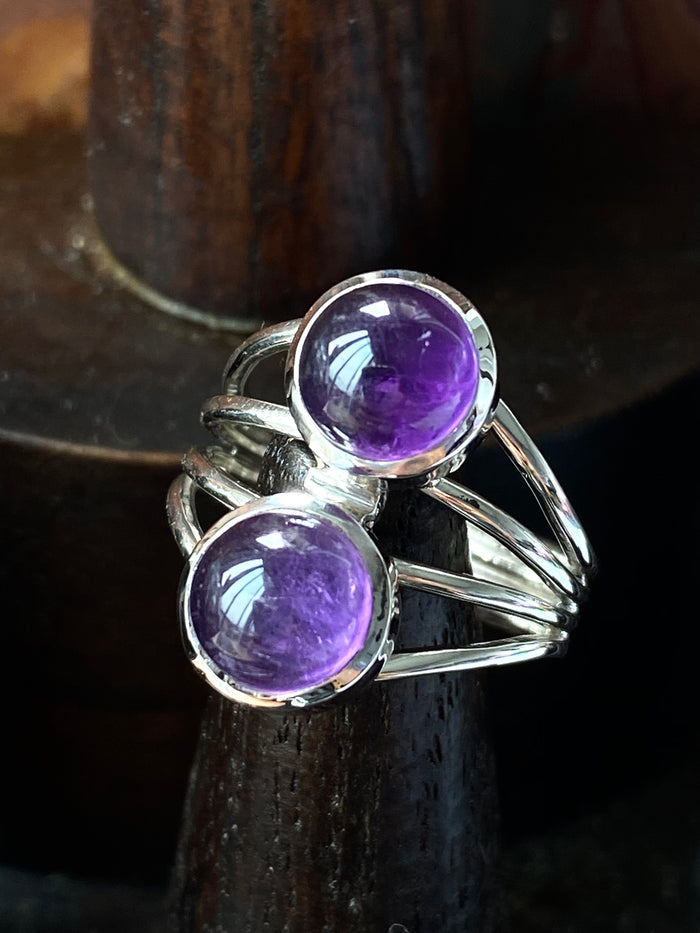 Double Amethyst Sterling Silver Ring Size 8.5