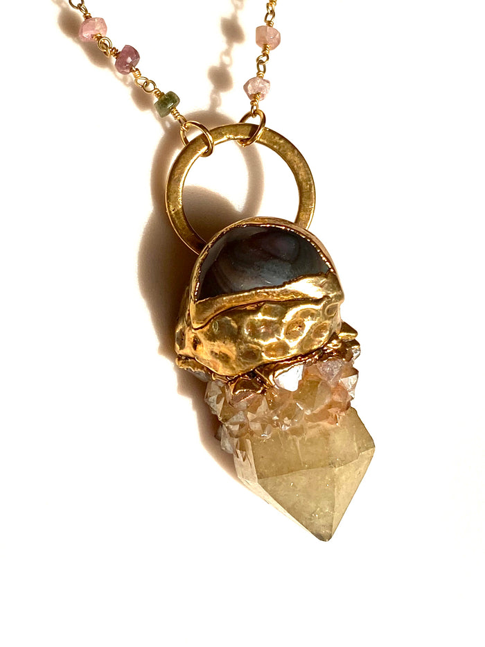 Gold Aura and Tigers Eye Pendant