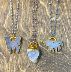 Druzy Amethyst Pendants on Assorted Chains