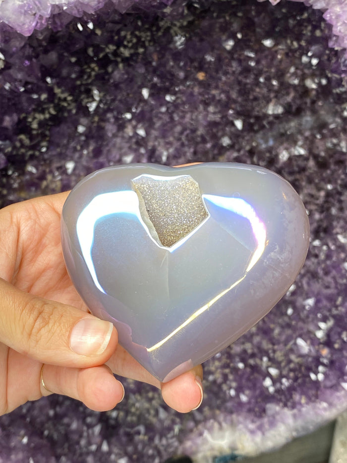 Aura Agate Druzy Heart