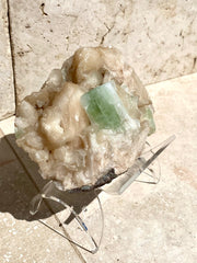 Tabular Green Apophyllite, Stilbite, and Chalcedony Specimen