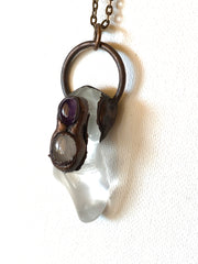 Girasol Opal, Quartz and Amethyst Pendant